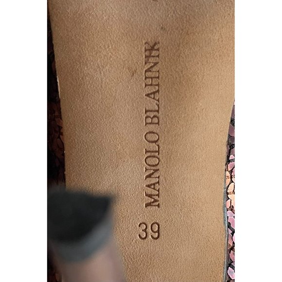 Manolo Blahnik Purple & Bronze Sequin Animal Stripe Heels, Size 39 (IT) 9 (US) - Picture 9 of 11